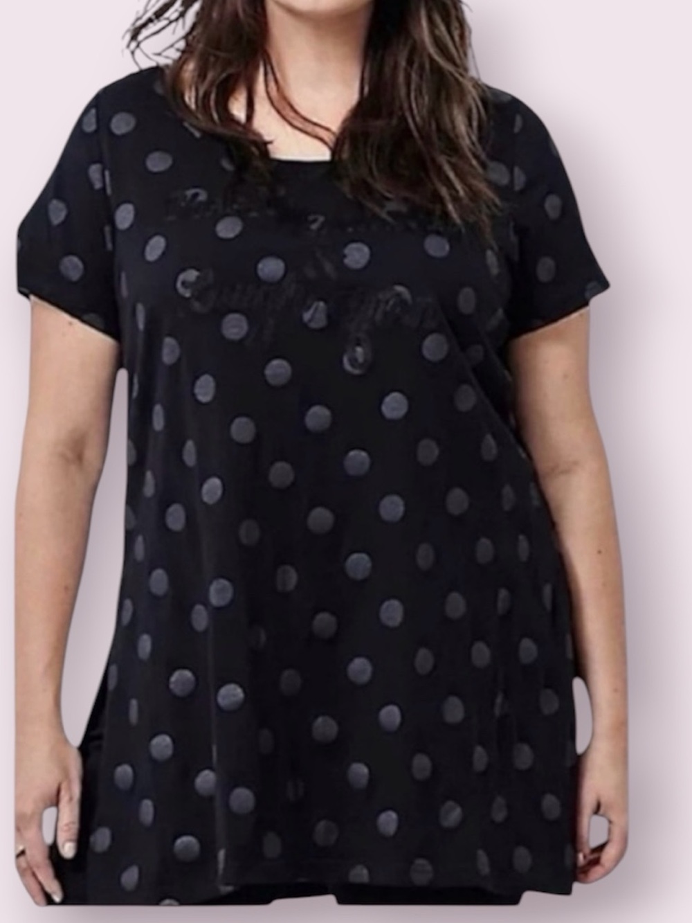 Torrid Polka Dot Embroidered Choose Kindness Laugh Often Tunic Top Black Large